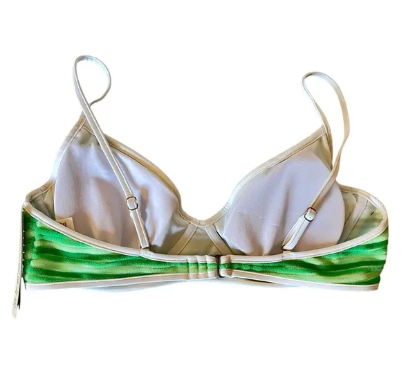 No Boundaries Terry Stripe Underwire Bikini Top Green White NWT Sz L - Image 3