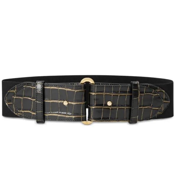 Ralph Lauren Embossed Leather Tab-Stretch Wide Belt Black/Gold NWT Sold Out! - Image 5
