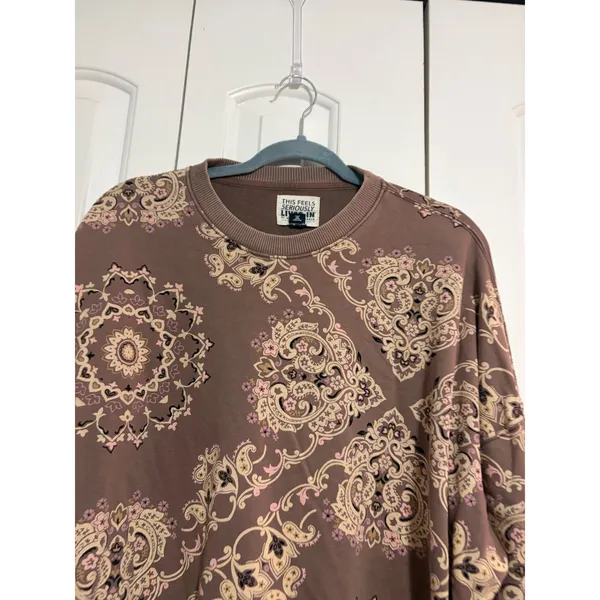 American Eagle Sweatshirt Lived-In Paisley Mauve Boho Side Slit XS - Image 5