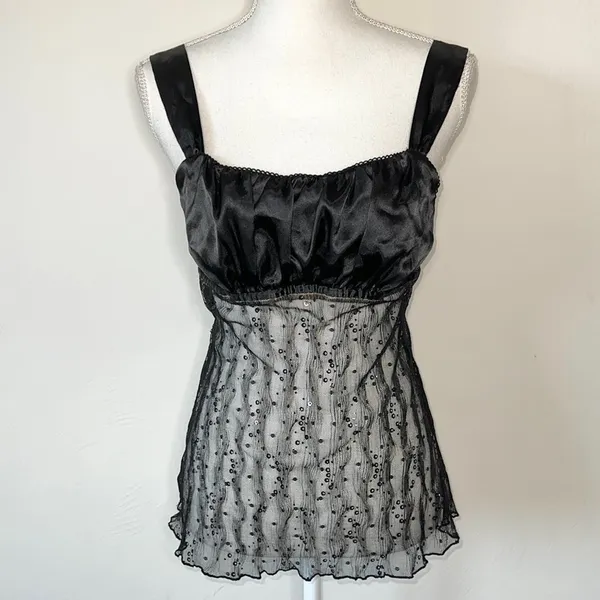 Vintage Sequin Cami Black Size M - Image 8