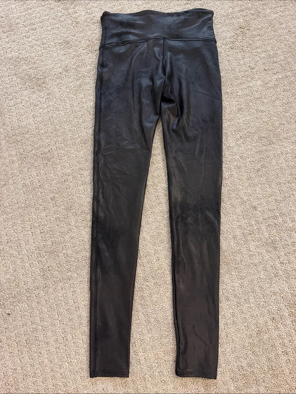 SPANX Faux Leather High-Waist Leggings - Black Athleisure Athletic Size: Large - Image 6