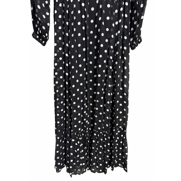 J. Crew Long-Sleeve Chiffon‎ Midi Dress Black Polka Dot Women's Size Small - Image 6