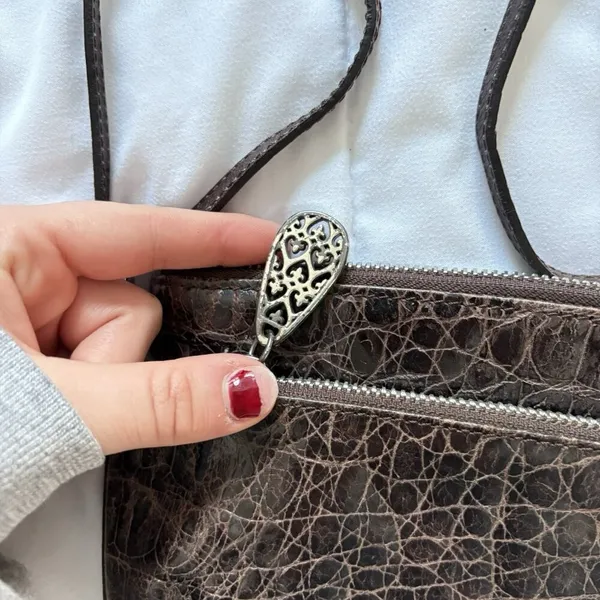 Vintage 90s Y2K Brighton Brown Leather Reptile Print Shoulder Bag‎ Hearts - Image 2
