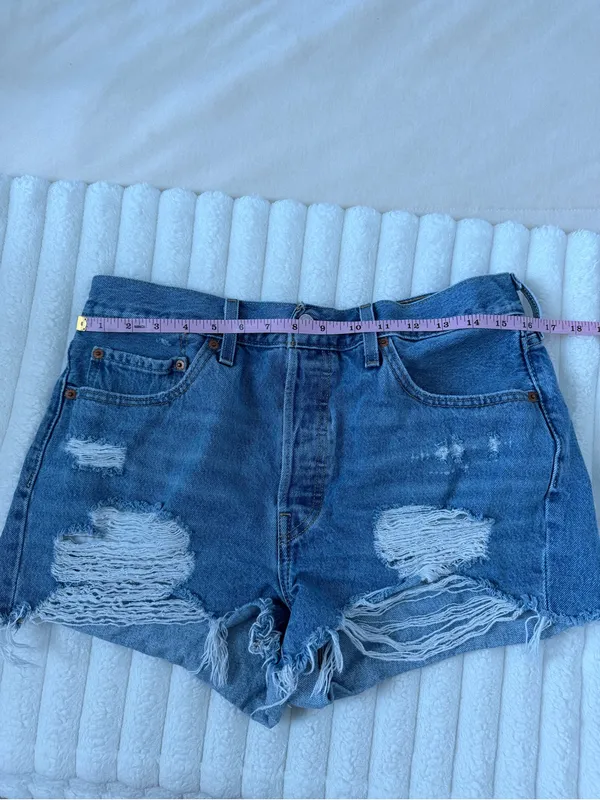 Levi’s 501 Distressed High-Rise Denim Shorts - Blue - Image 7