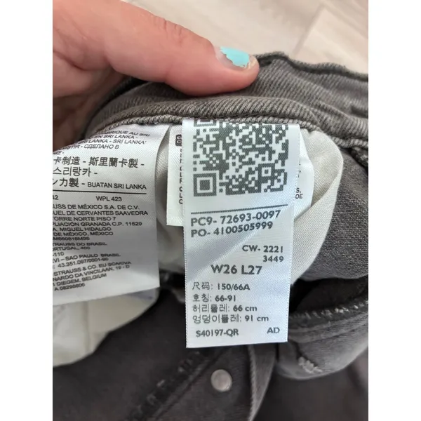 Levis Ribcage Straight Ankle Jeans Gray High Rise Button Fly W26 L27 - Image 5