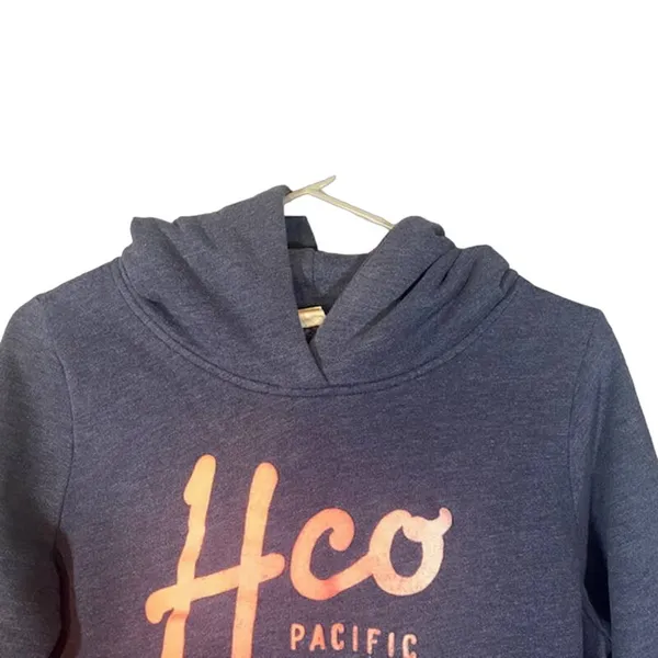 Hollister Navy Blue HCO Logo Hooded Long Sleeve Pullover Sweatshirt Women Sz L - Image 7