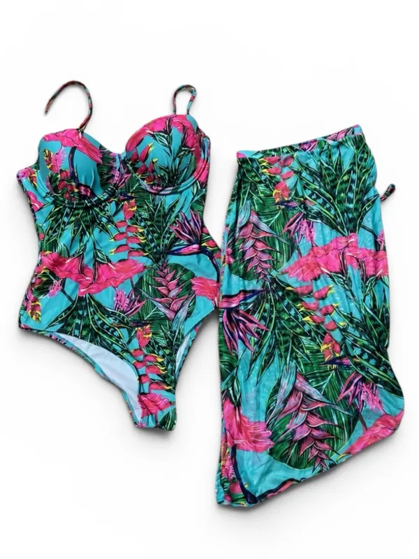 Source Unknown Pink‎ & Aqua Tropical Floral One-Piece Swimsuit - Image 2