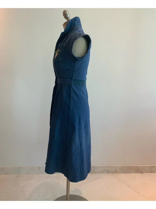 Vtg 70’s Navy Blue Button-Front Fit & Flare Denim Dress sz sm - Image 3