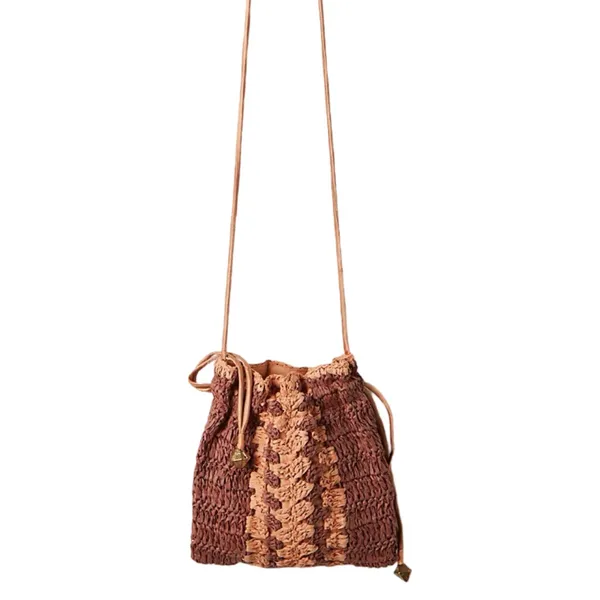 NWT Free People Heatwave Mini Crossbody Raffia Bucket Bag Tan Brown Boho - Image 5
