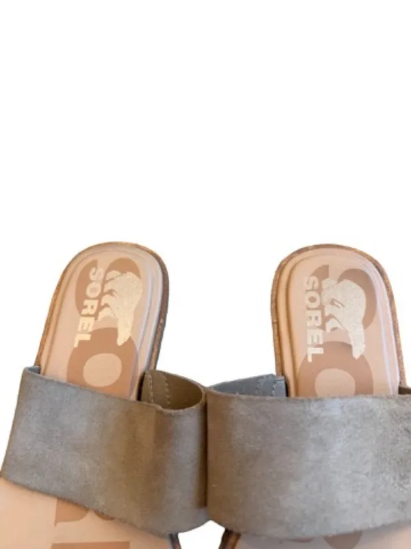 Sorel Gray Gold Two Strap Slide Sandals Suede Metallic Minimalist Size 6 Women's - Image 6
