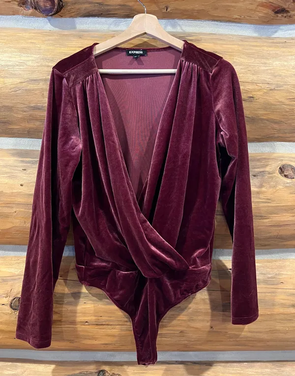 Express Velvet V Neck Bodysuit - Image 2