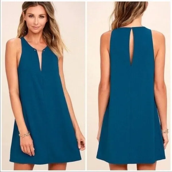 NWT Lulus Barbell Plunge Shift Dress in Teal Blue Size Extra Small‎ - Image 3