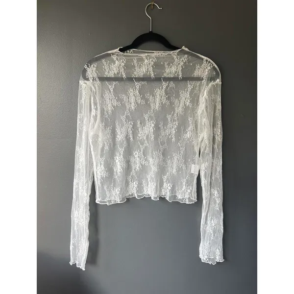 White Sheer Lace Long Sleeve Top XXL - Image 2