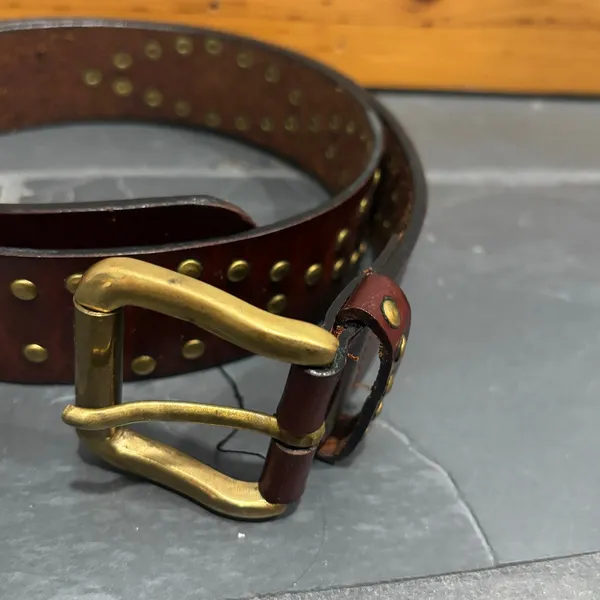 Chico's Brown Leather Belt With Brass Buckle & Rivets - One Size - Image 2