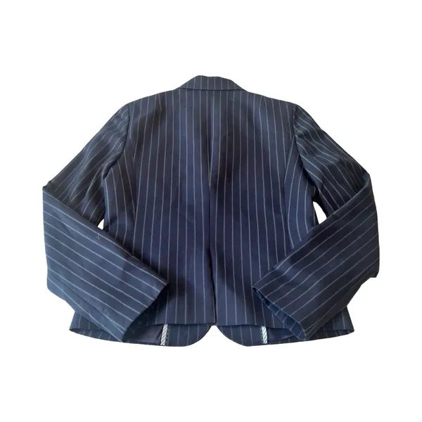 J.Crew Womens Navy Blue Green‎ Pinstripe Wool Blend Two Button Blazer Size 6 - Image 3