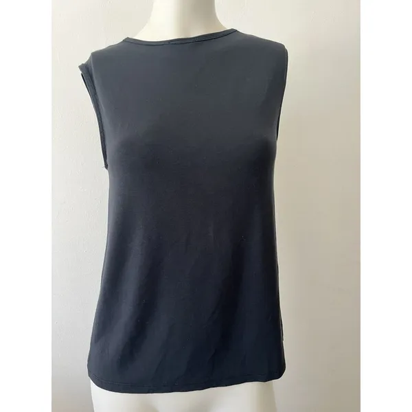 intimissimi Navy Blue top S Silk Blend Sleeveless Vneck Minimalist Classic Work - Image 2