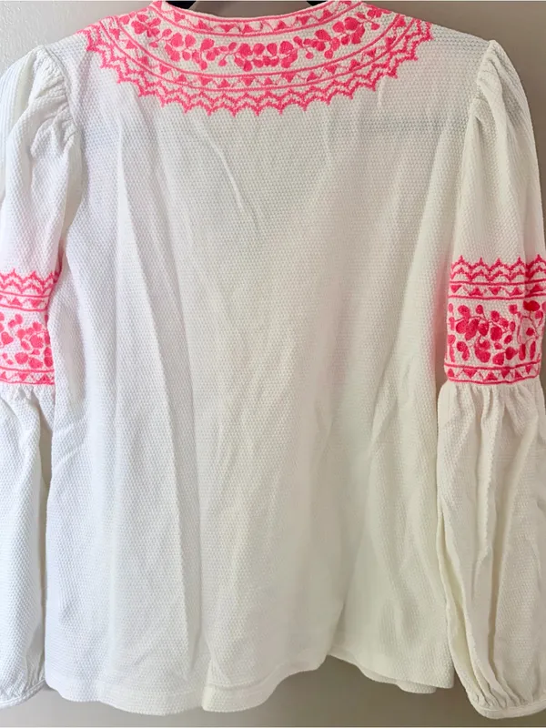 Maeve Anthropologie Embroidered Peasant Blouse White Pink Small - Image 5