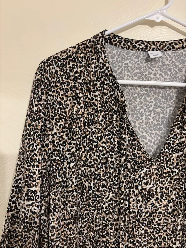 Old Navy Leopard Print Dress Large L Rayon Tassel Tie Long Sleeve Boho - Image 6