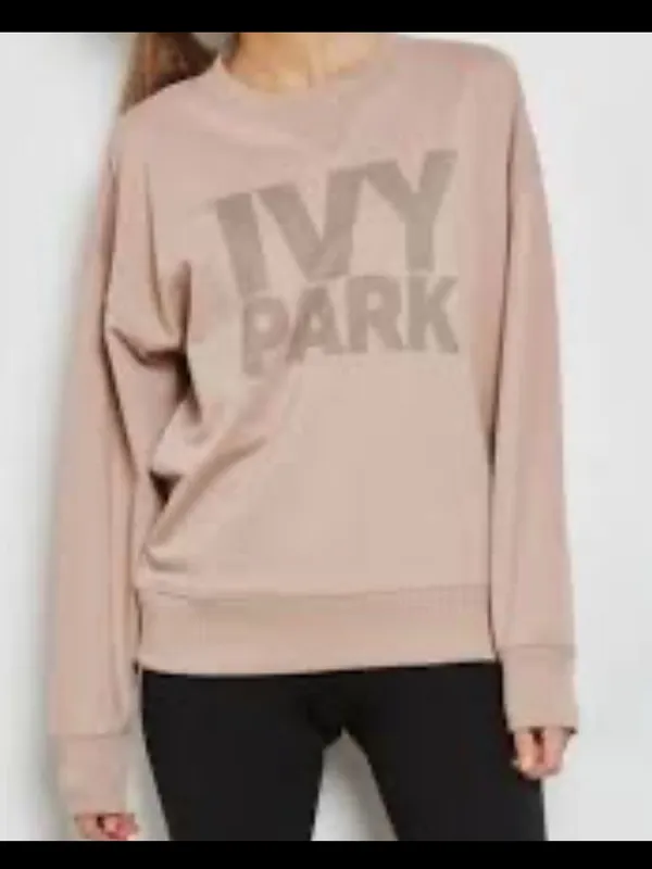 Ivy Park Blush Pink Raised Black Graphic Pullover Crewneck Sweater Size Medium - Image 2