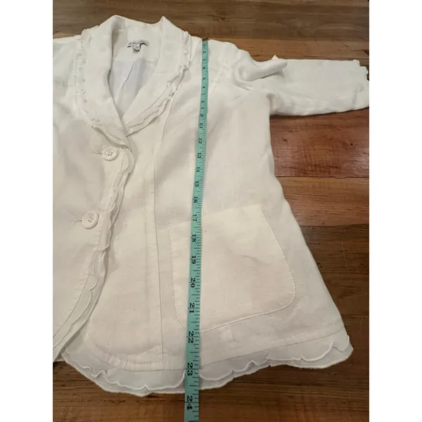 Kim Rogers Petite Linen Skirt Set White Ruffle Blazer & Midi Skirt Size PL Coast - Image 16