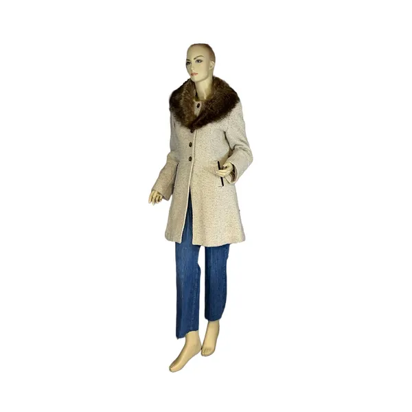Vintage Circa 1980'S J. Marco Beige & Brown Wool & Fox Fur Collar Coat (S) - Image 6