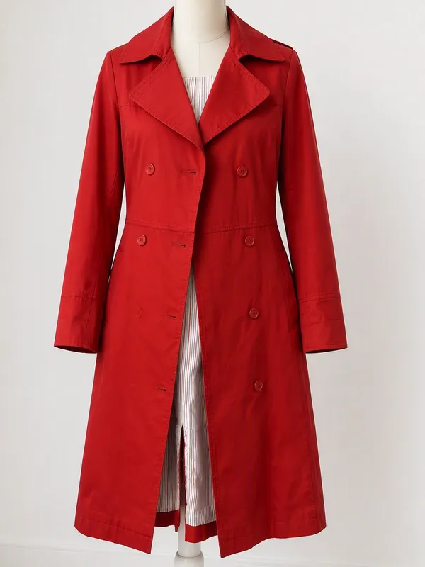 Zara Vibrant Red Double-Breasted classic preppy tailored Trench Coat L - Image 7