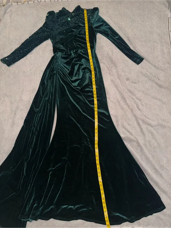 FAERIESTY Emerald Green Velvet Evening Gown Maxi Dress size small - Image 4