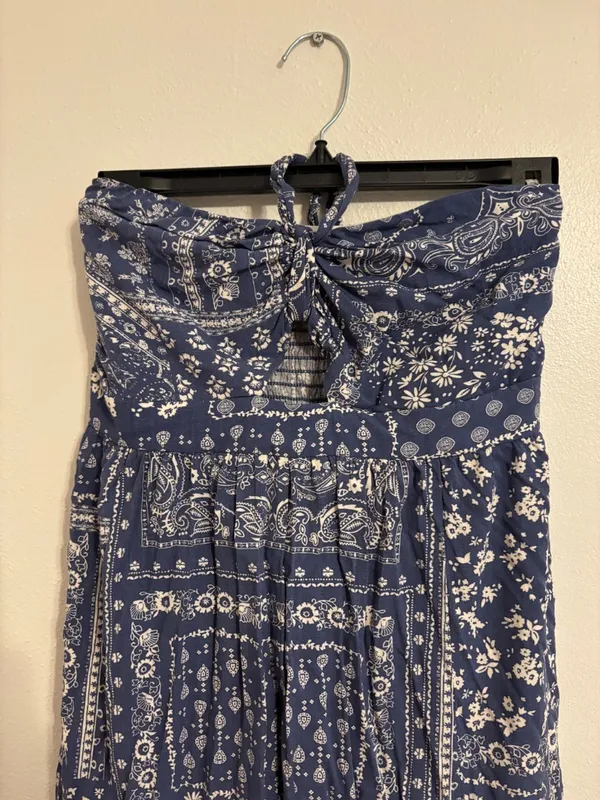 Rewind Navy Bandana Paisley Strapless Maxi Dress - Image 2