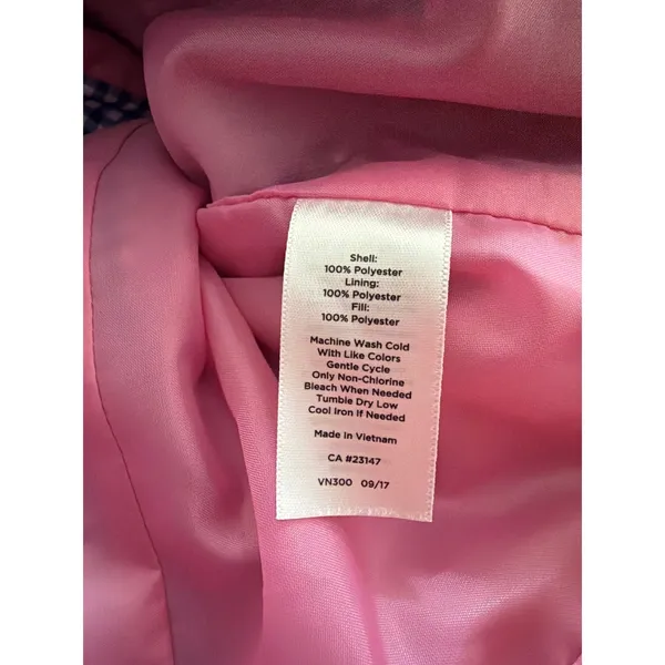 Talbots‎ Womens Blue Gingham Quilted Puffer Vest Pink Trim Full Zip XS Pockets - Image 7