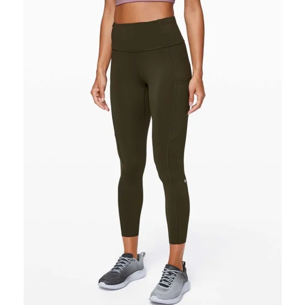 Lululemon Fast and Free Tight II 25" Non-Reflective Nulux in Dark Olive Green 8 - Image 2