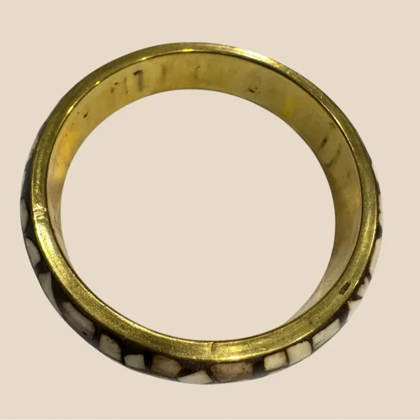 VTG Bone Mosaic Brass Bangle | African Statement Bracelet | Handmade Bone Inlay Brown - Image 6