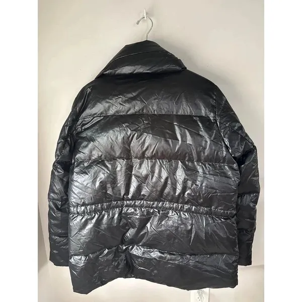 Lands’ End Black Shiny Power Down Puffer 600 Fill Jacket Adjustable Waist Large - Image 4