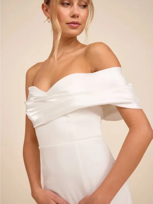 Lulu's Ivory Off-the-Shoulder High-Slit Wedding Dress - Image 5