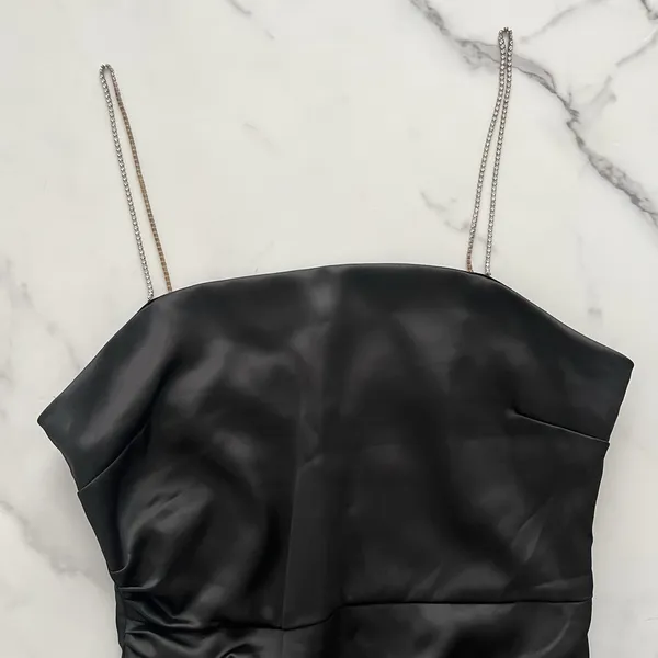 Zara Satin mini slip dress Rhinestones Jewel straps Black Size M party glam chic - Image 6