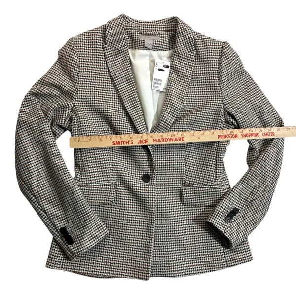H&M Blazer Jacket Houndstooth Brown Fitted 1 Button Academia Small Fall $49 - Image 11