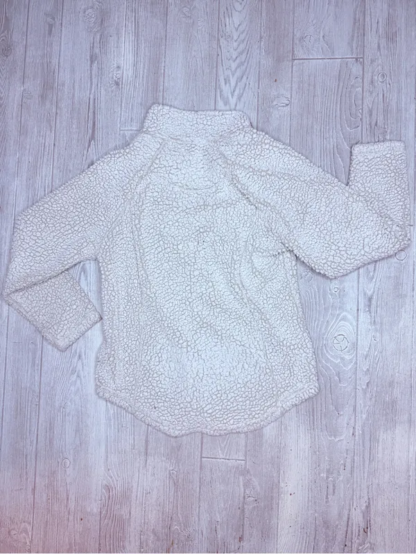 Cozy Sherpa Jacket Womens Large Cream Quarter Zip Faux Fur High Neck Pullover - Image 3