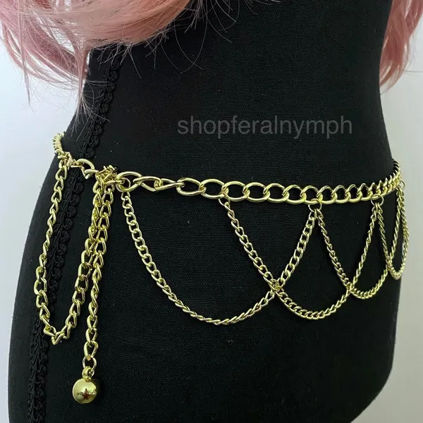 Gold Y2K Cascading Draped Layered Waist Chain Belt, Fits 21-41 Inches, X7GA1360 - Image 3