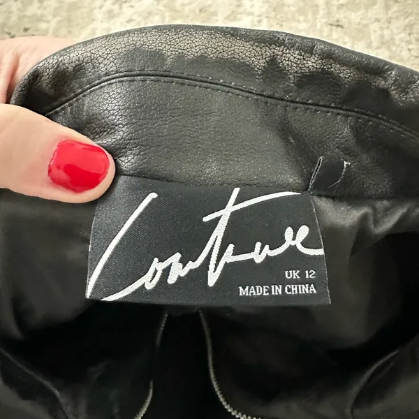 Black Faux Leather Moto Jacket | Zip Details | Size 8 - Image 4