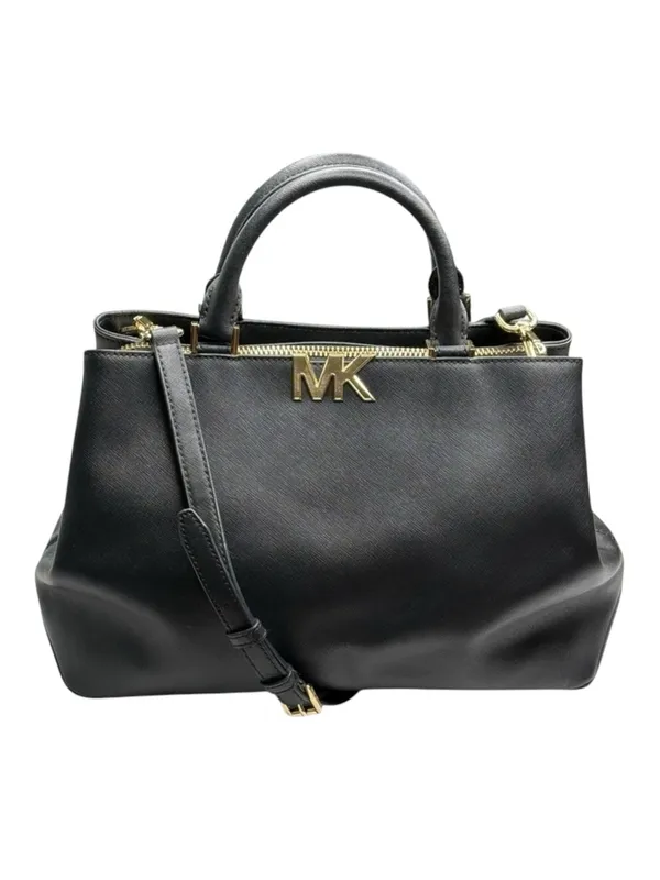 Michael Kors ✿ Florence Medium Saffiano Leather Satchel Handbag ✿ Black Gold MK - Image 4