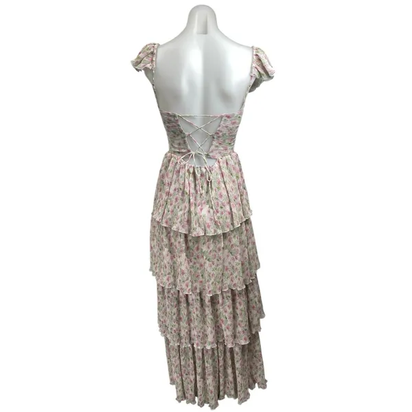 ASTR The Label Emmeline Pink Green Cutout Ruffle Floral Tiered Maxi Dress Sz XS - Image 4