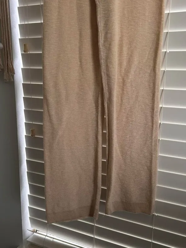 free people cream neutral wide leg knit lounge pull on pants | xs - Image 3