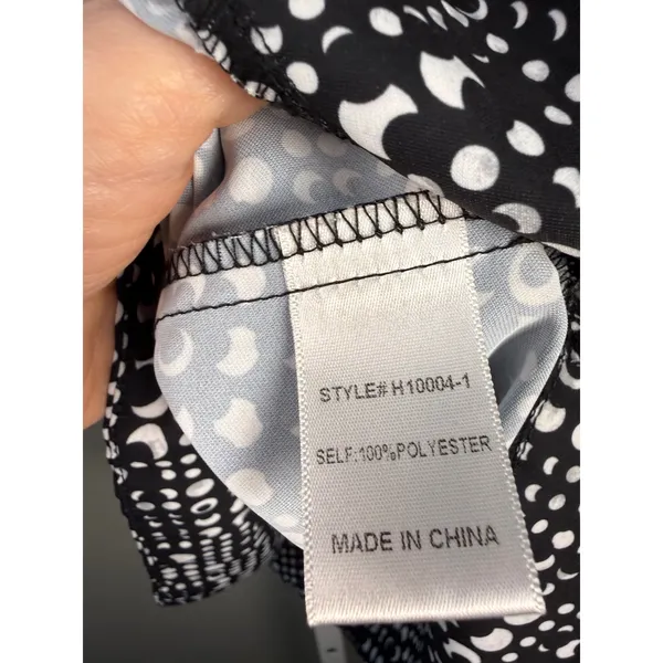 Jodifl Black White‎ Geometric Print Blouse Ruffle Sleeve V Neck Top L - Image 5