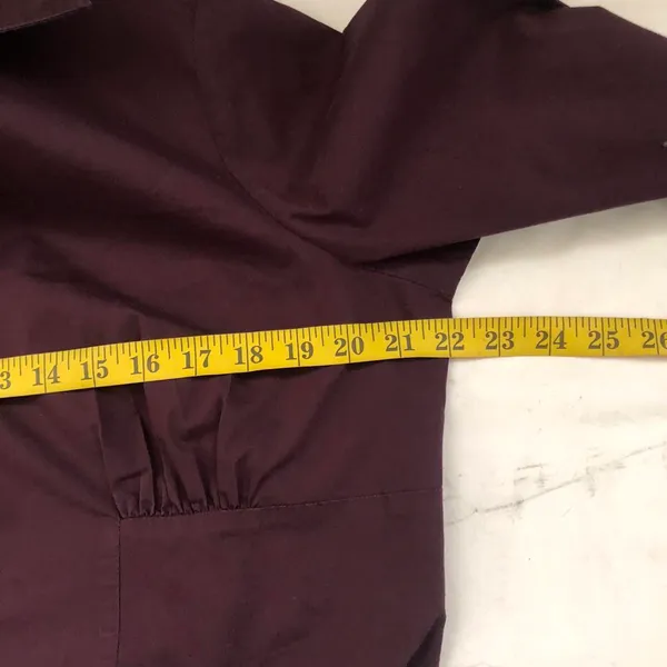 2000s Dark Purple Burgundy Hillard&Hanson button-up down office siren core shirt top blouse fitted corset waist ruched bust preppy dark academia #gothic - Image 5