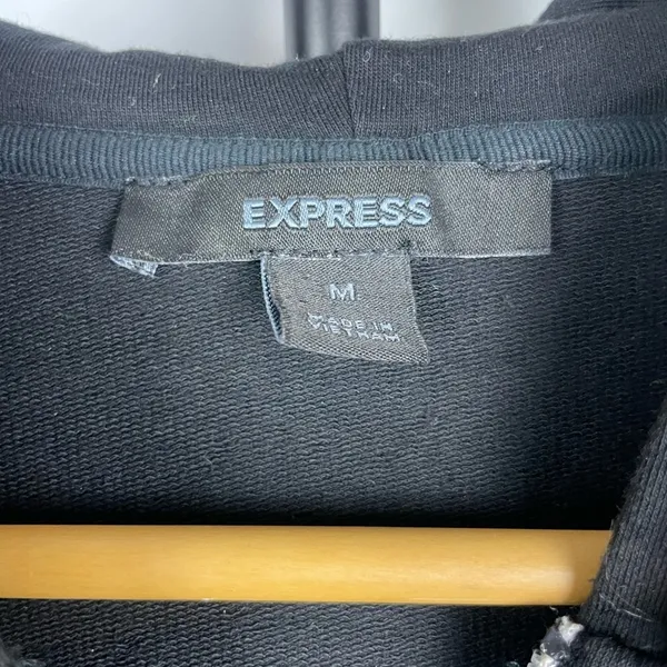 Express Black Y2K 2000s‎ Graphic Print Full Zip Cropped Hoodie Sweater - Image 5