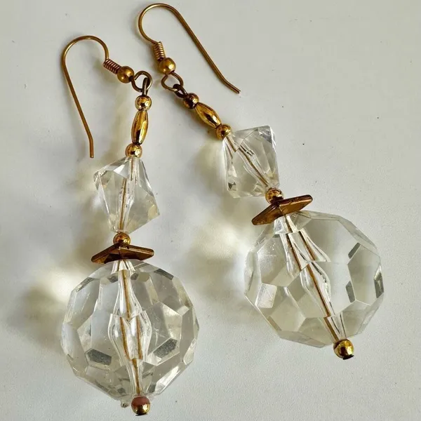 Gold tone clear beaded statement earrings - Image 9