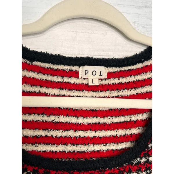 POL Fuzzy Striped Crop Sweater Top Red Black Cream Size Large - Image 3