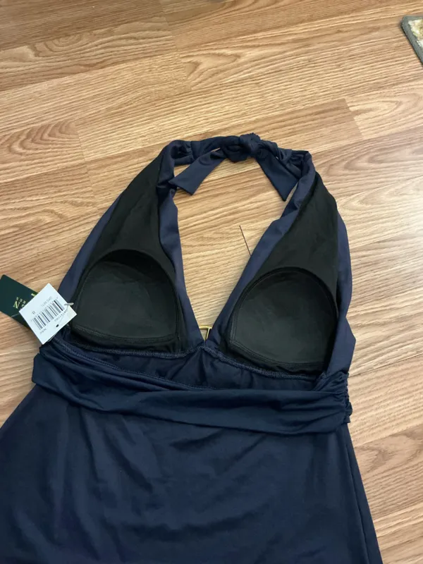 Lauren Ralph Lauren Navy Blue Halter Deep V Tankini Swim Top Size 8 - Image 5