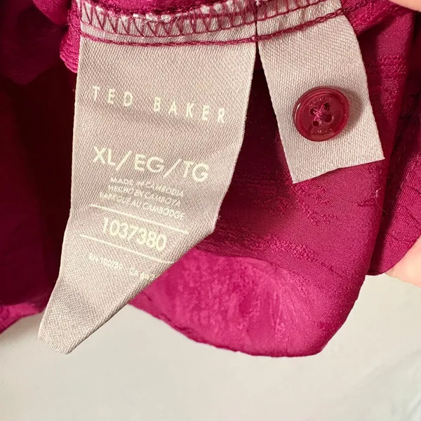 Ted Baker Magenta Pink Floral‎ Jacquard Puff Sleeve Blouse XL 1037380 NWT - Image 7