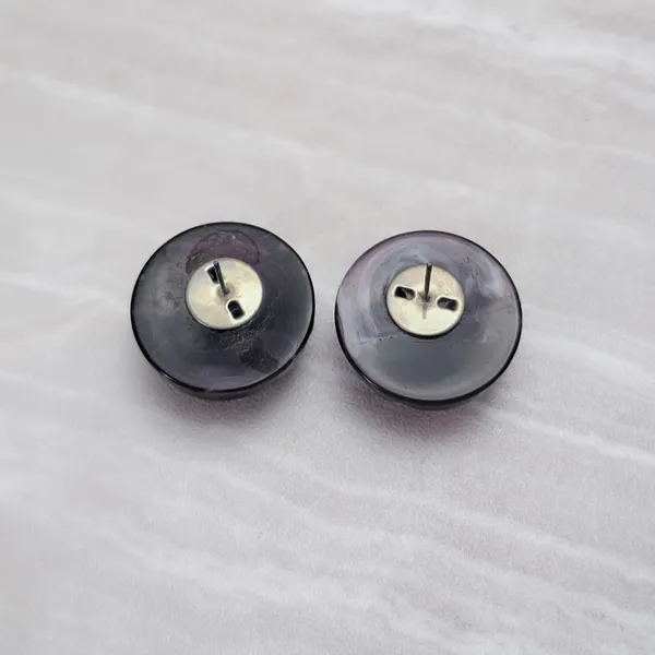 Vintage Stud Earrings Purple Domed Circle with Ridges Retro Statement - Image 4