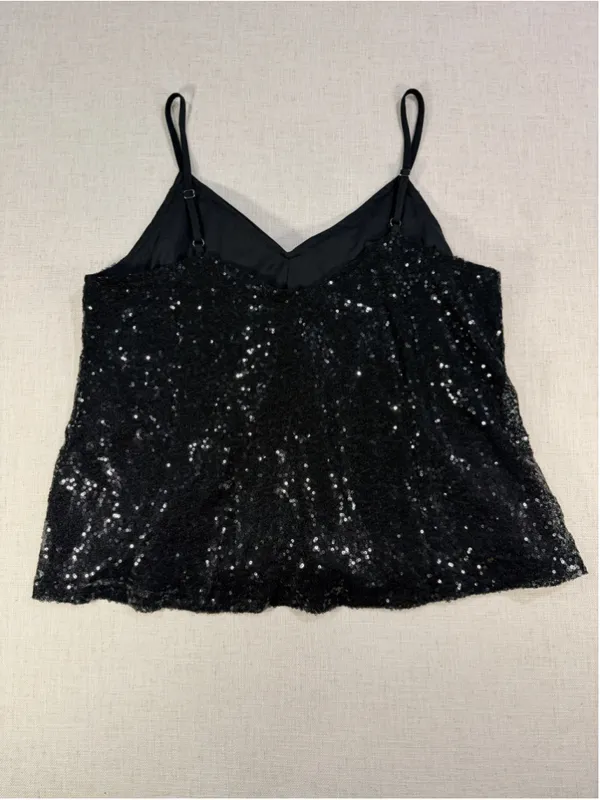 Rockin C Sequin V-Neck Cami Tank Top Satin Trim Black Large - Image 6